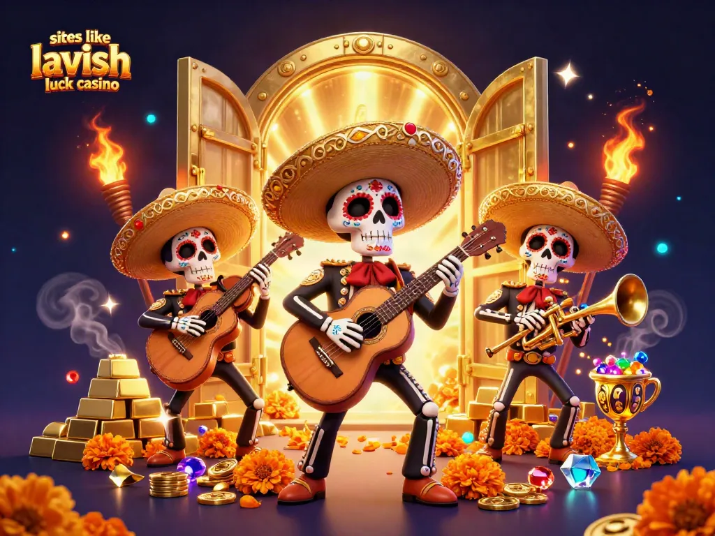 Play games like Lavish Luck Casino with a vibrant mariachi band amidst sparkling riches.