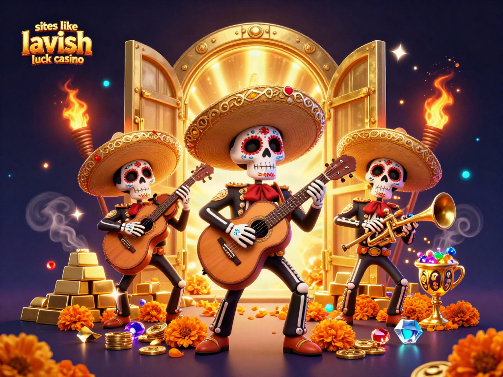 Play games like Lavish Luck Casino with a vibrant mariachi band amidst sparkling riches.