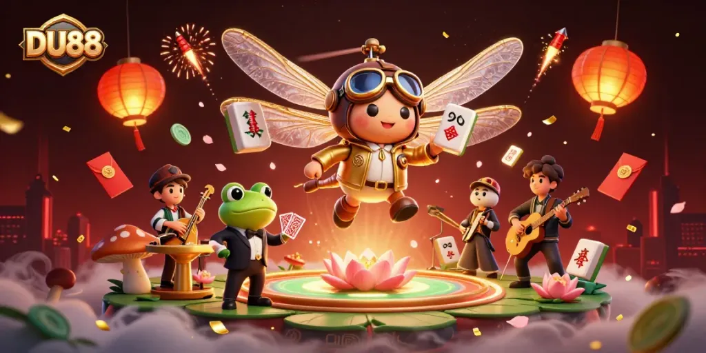 Engage with DU88's vibrant casino world featuring a dragonfly pilot and frog croupier!