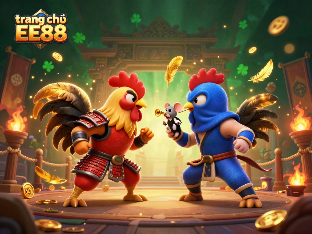 Experience thrilling action on trang chủ EE88 with epic rooster battles and vibrant casino elements.
