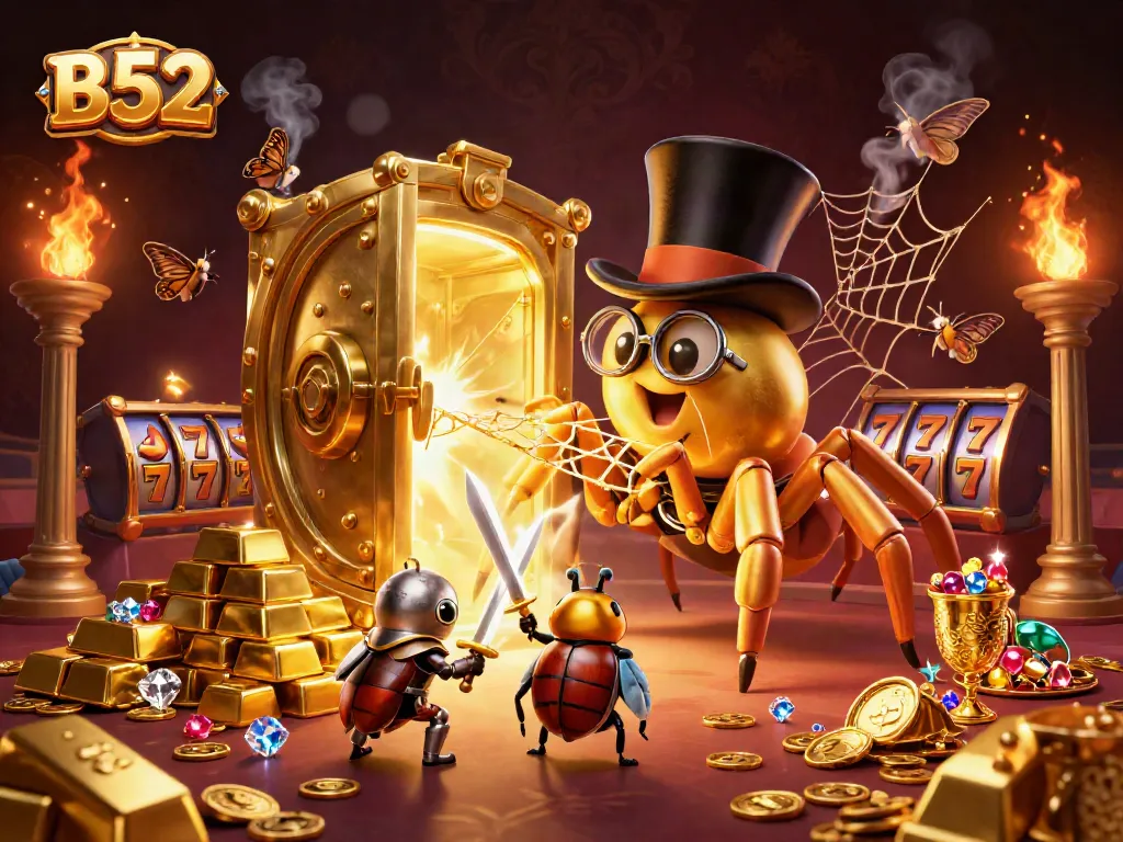 Engage in slot gaming adventure with B52 as the golden tarantula crafts a rich casino atmosphere.