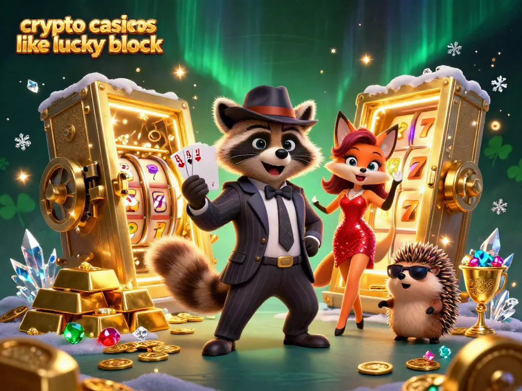 Experience thrilling wins at crypto casinos like Lucky Block with vibrant characters and casino elements.