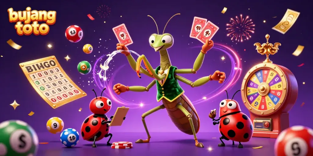 Experience the excitement of bujang toto with vibrant lottery elements and dynamic casino characters.