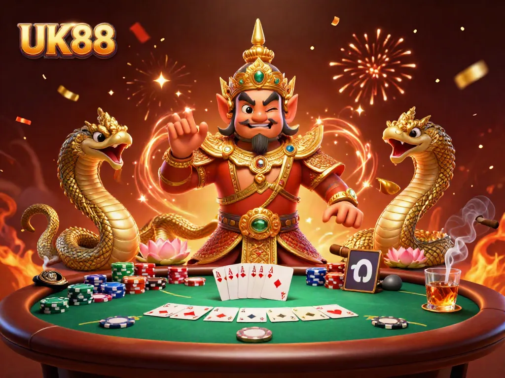 Experience the thrill of winning at UK88 with a vibrant 3D casino scene full of excitement and rich details.