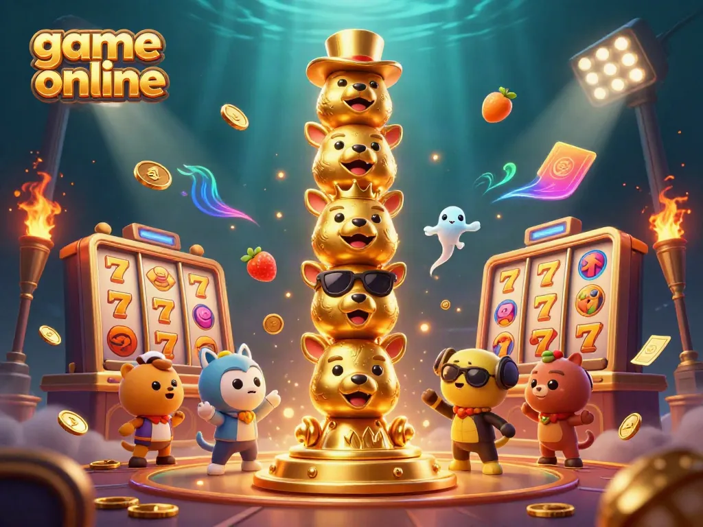 Experience exciting game online fun with a vibrant 3D casino-themed illustration.