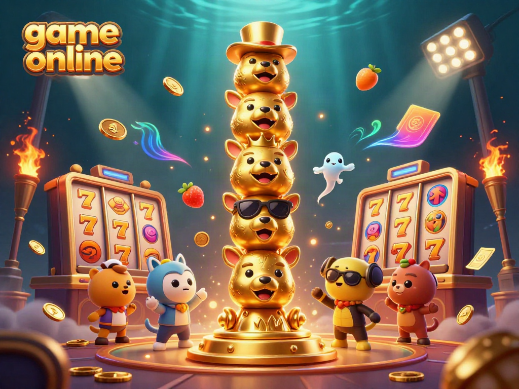 Experience exciting game online fun with a vibrant 3D casino-themed illustration.