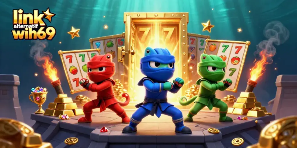 Dapatkan link alternatif wih69 untuk bermain game slot gacor dengan karakter chameleon ninja dalam ilustrasi 3D yang menarik.