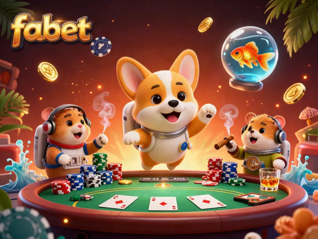 Experience the excitement of fabet through a thrilling casino scene with characters in a vibrant 3D illustration.